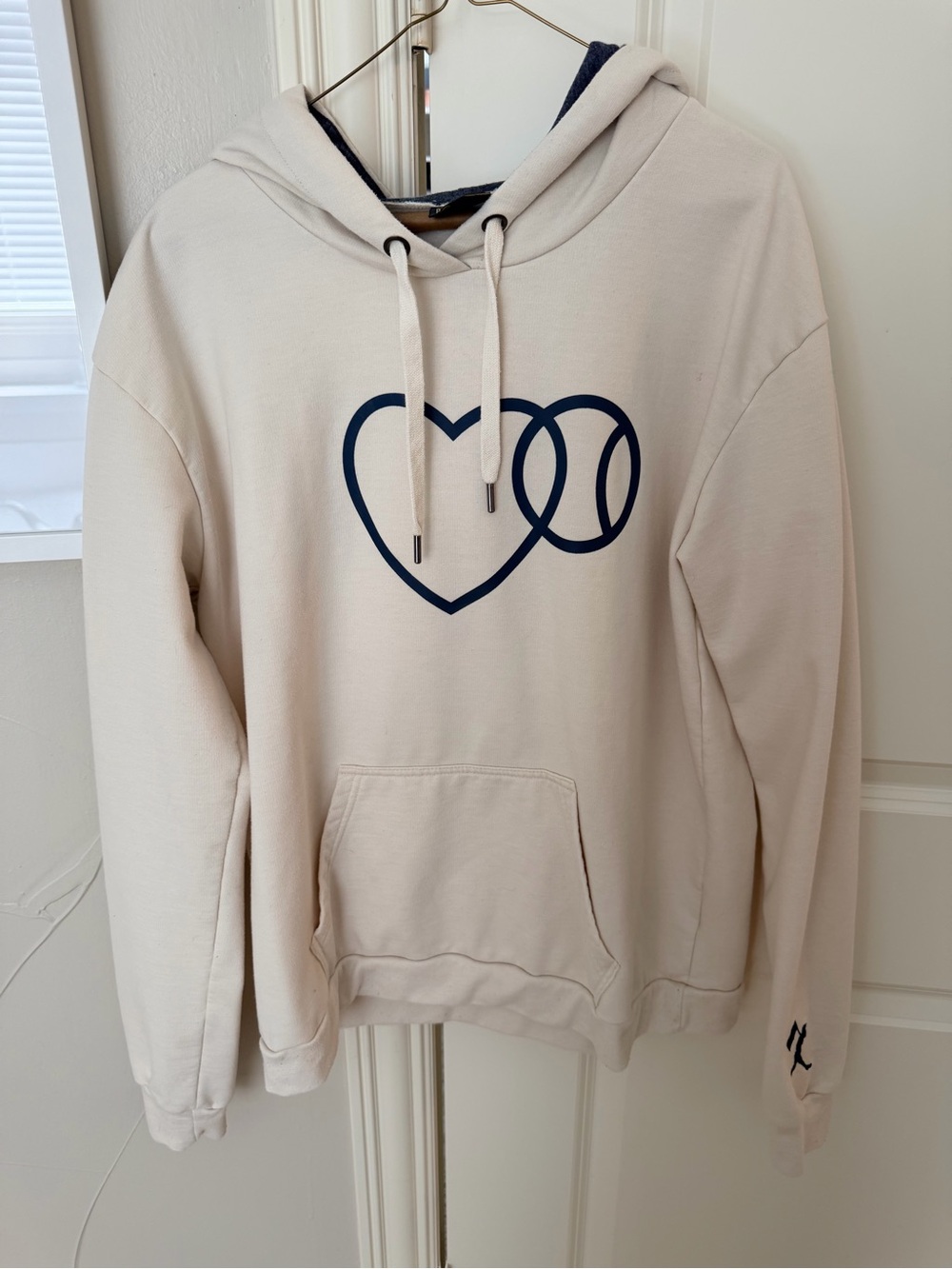 Baseballism Cream Hoodie with Navy baseball & Heart Graphic